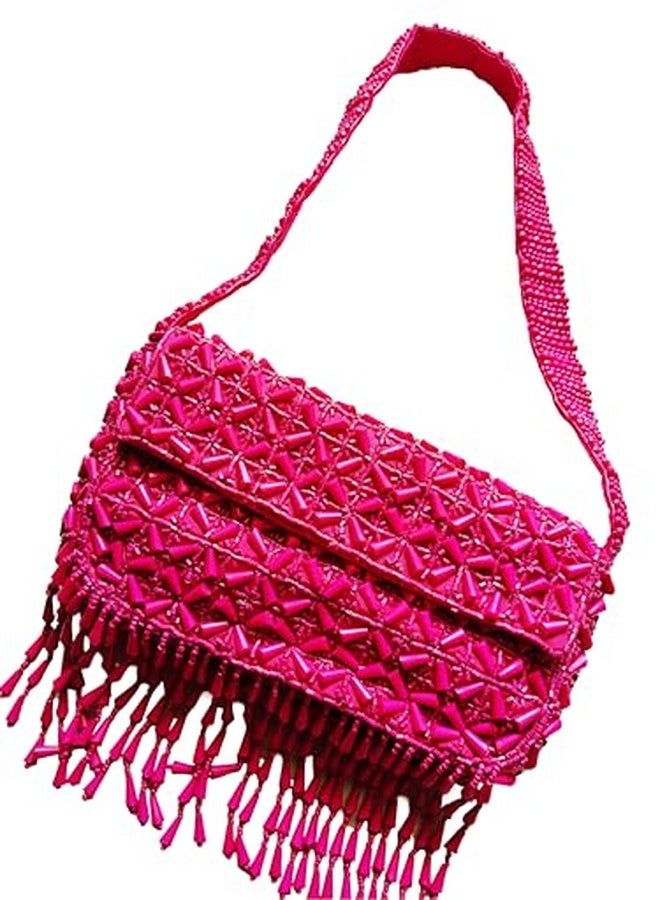 CRAFTING INFINITY حقيبة يد أنيقة وردية اللون مطرزة يدويًا من CRAFTING INFINITY، تتميز بتطريز يدوي فائق الهدوء وسلسلة كتف. - Image 2